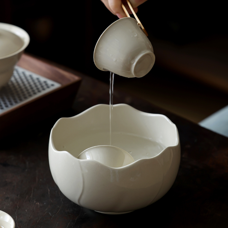 陶瓷草木灰葵口建水茶渣缸茶洗