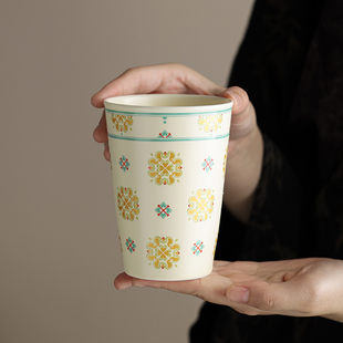织锦宝相花可乐杯随手杯陶瓷高端家用大号主人杯个人专用水杯杯子