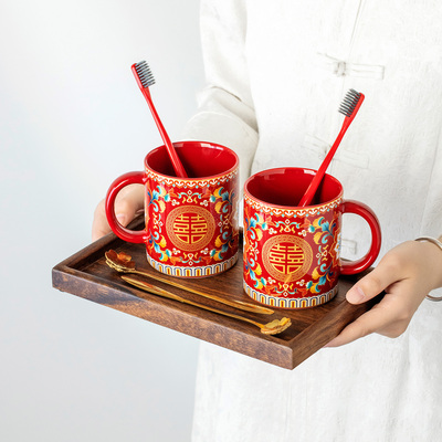 结婚礼物珐琅彩洗漱杯一对套装