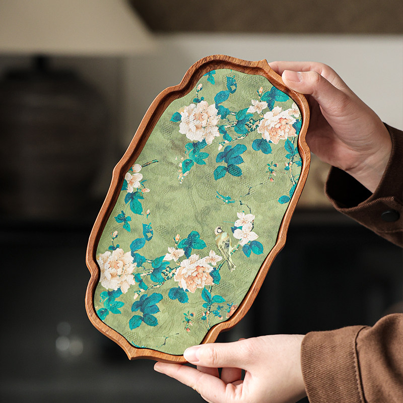 胡桃木云纱如意壶承干泡台中式布艺茶杯垫小型茶托盘家用复古茶盘