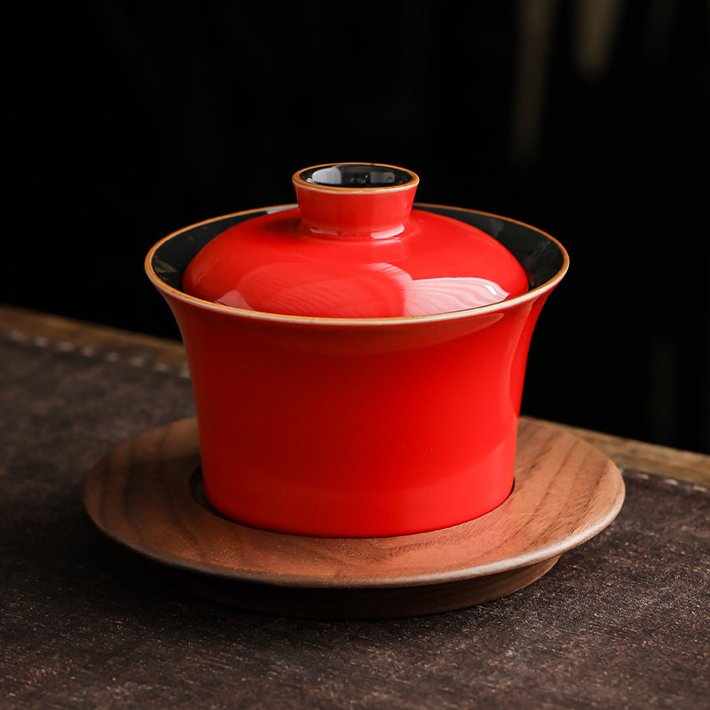 故宫红陶瓷可悬停旋转三才带盖碗不烫手2025新款定制单个高档茶具,餐饮具,盖碗,淘宝优惠券,粉丝福利购,淘宝优惠卷