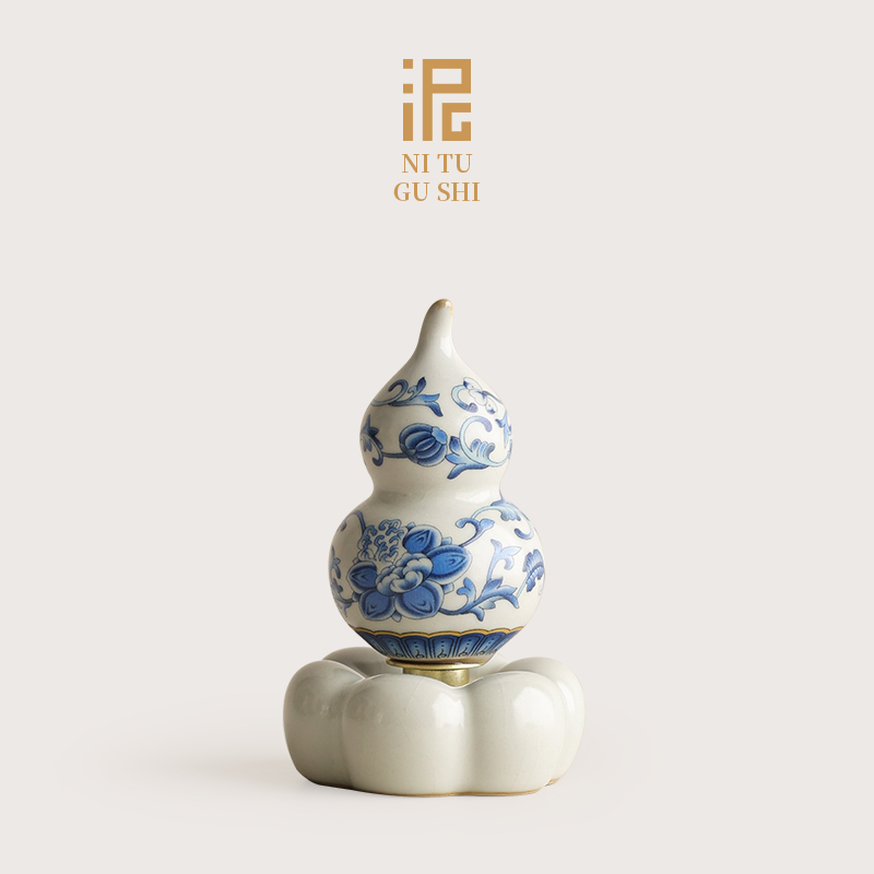 青花汝窑旋转葫芦茶宠摆件精品