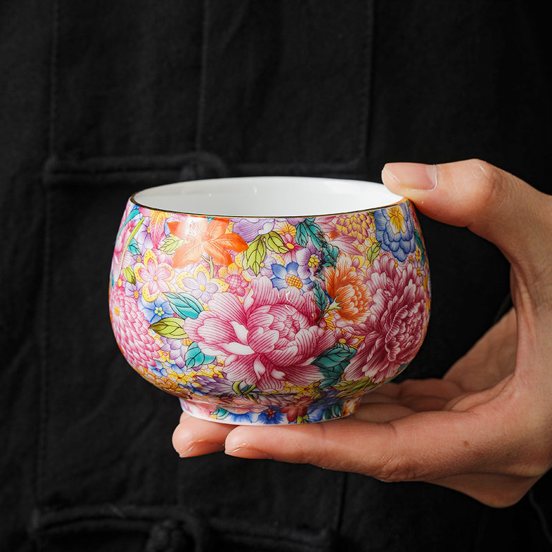 陶瓷珐琅彩万花茶杯主人杯单杯