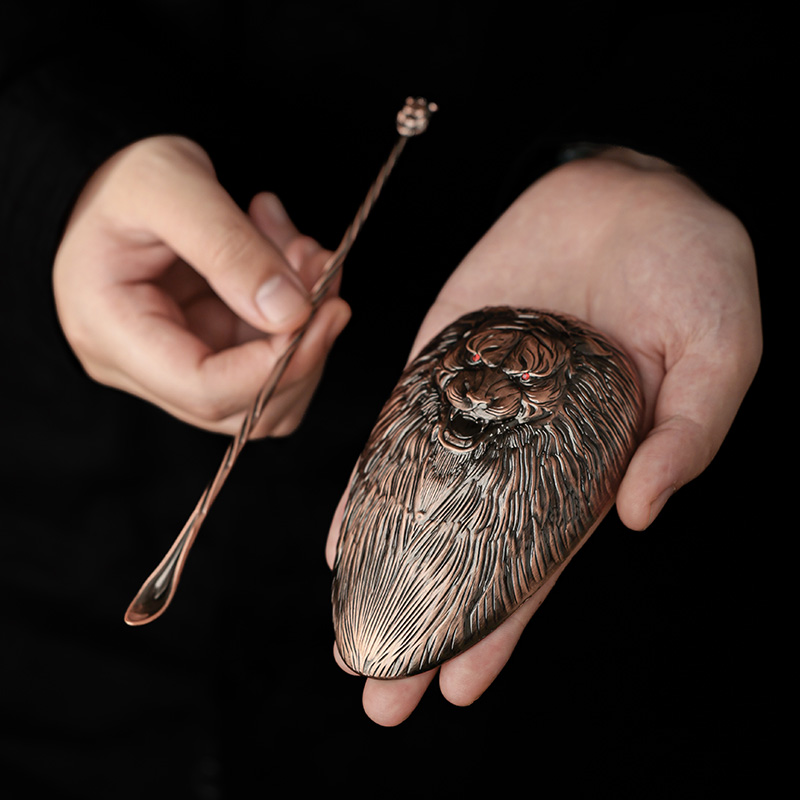 紫铜虎头茶则一体打磨无拼接