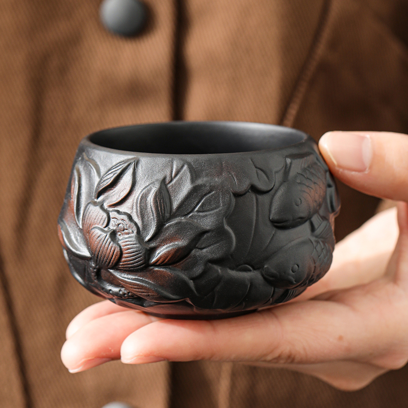 紫陶荷塘主人杯功夫茶杯单杯