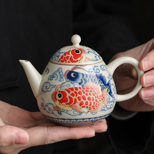 陶瓷龙鱼文旦壶茶壶个人专用高档精致泡茶壶单个茶水壶功夫茶具