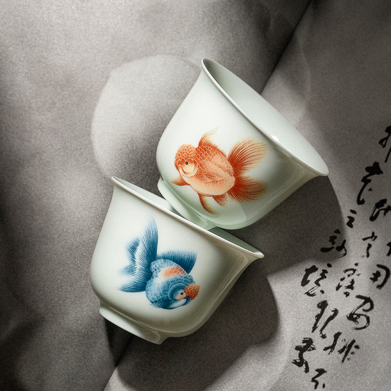白瓷茶杯套装主人杯个人专用高档情侣对杯功夫茶品茗杯陶瓷金鱼杯,餐饮具,茶杯,淘宝优惠券,粉丝福利购,淘宝优惠卷