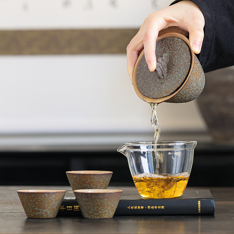 粗陶旅行茶具套装一壶三杯泡茶壶