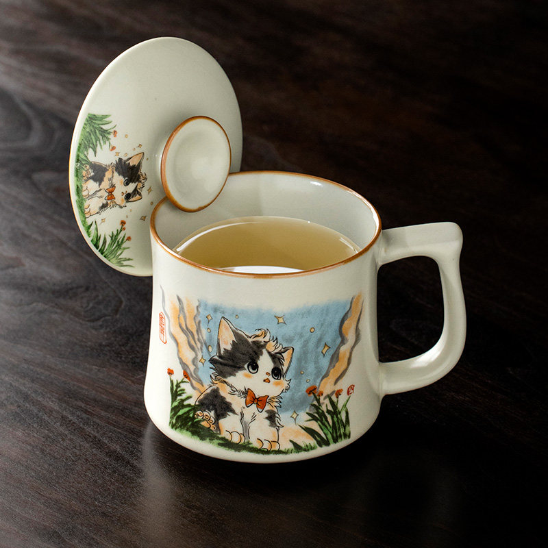 汝窑可爱猫马克杯陶瓷杯子图片