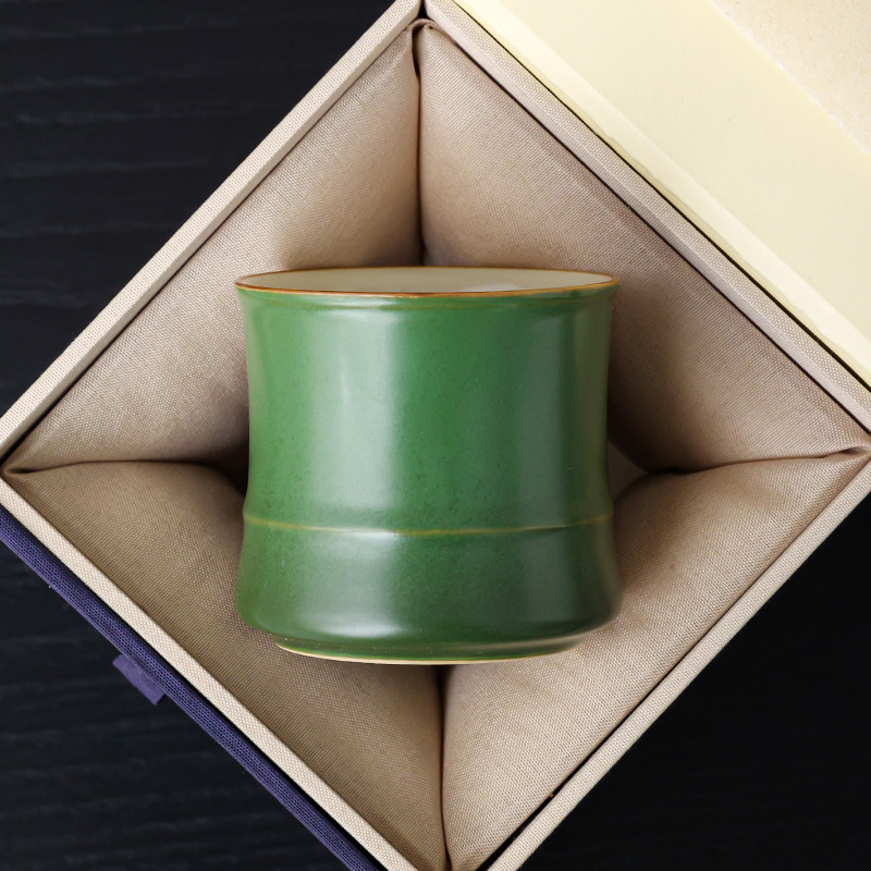 竹节杯子陶瓷茶杯青竹品茗杯图片