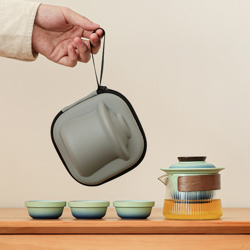 玻璃旅行茶具便携式茶具快客杯功夫茶具小套装户外喝茶装备泡茶壶