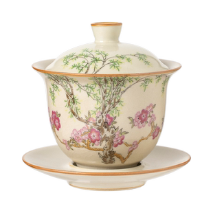 米黄汝窑春燕三才盖碗单个防烫大号陶瓷泡茶碗茶杯家用功夫茶具