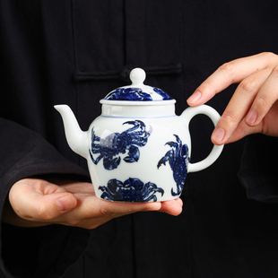 陶瓷仿古青花蟹行天下莲心壶2025新款泡茶壶泡茶家用茶壶茶水分离