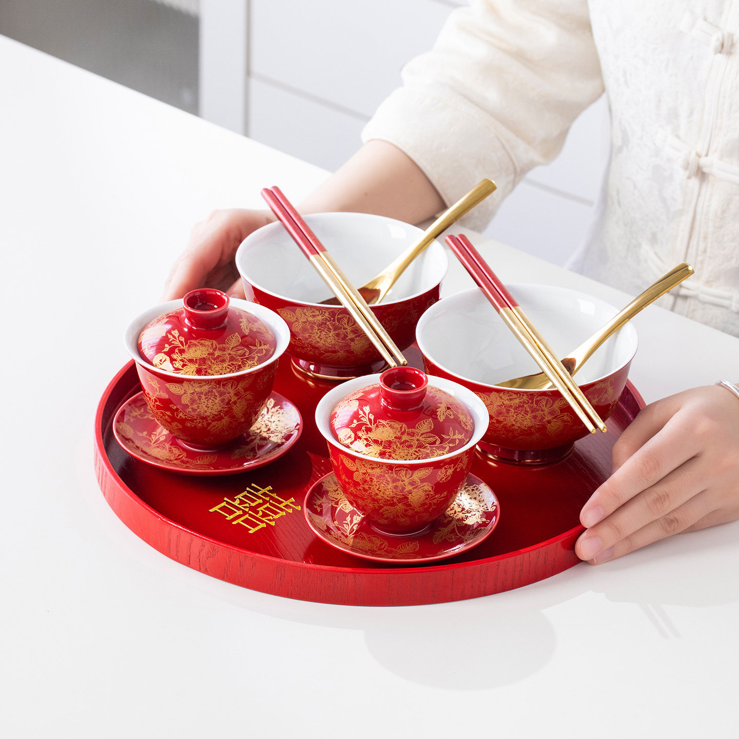 金线牡丹敬茶杯结婚盖碗改口红色一对茶具喜碗筷杯子陪嫁用品大全,节庆用品/礼品,喜碗/敬茶杯,淘宝优惠券,粉丝福利购,淘宝优惠卷