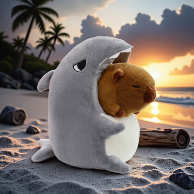 鲨鱼窝里卡皮巴拉公仔毛绒玩具