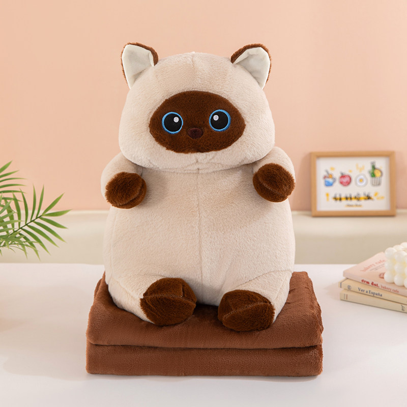 春夏季可爱猫咪抱枕被两用空调毛绒办公室午睡毯子多功能午休女生