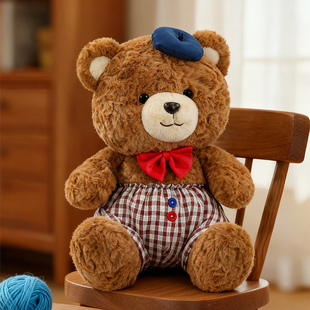 格子裤小熊公仔抱睡玩偶可爱泰迪熊抱抱熊毛绒玩具结婚礼物送女孩
