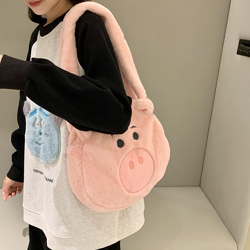 迪士尼火腿猪毛绒单间包送闺蜜女友小众时尚高级粉色圆形大容量冬