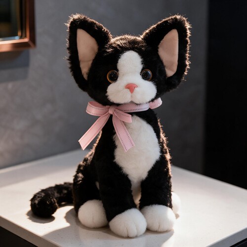 德文猫结黑白奶牛猫毛绒公