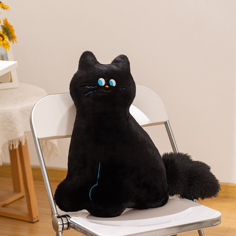 可爱黑色猫咪抱枕毛绒靠垫居家装饰卡通动物造型靠枕搞怪布里猫咪