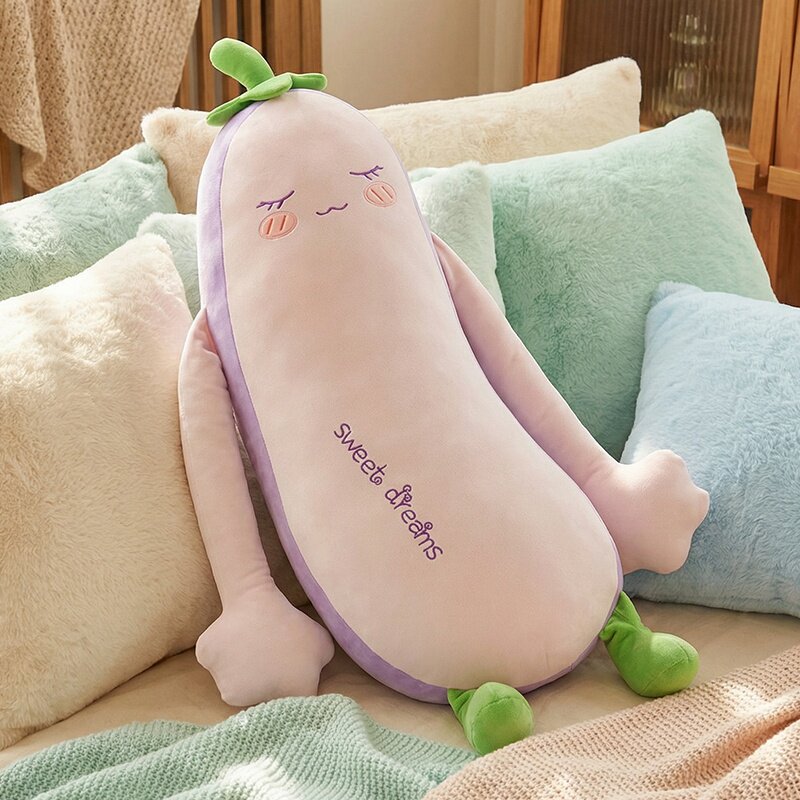可爱蔬菜毛绒玩具紫色茄子长条抱枕卡通玩偶公仔安抚抱枕女生娃娃