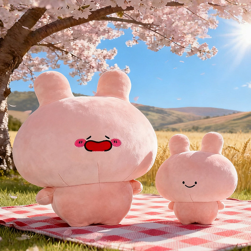 大头粉色笑脸兔子抱枕公仔