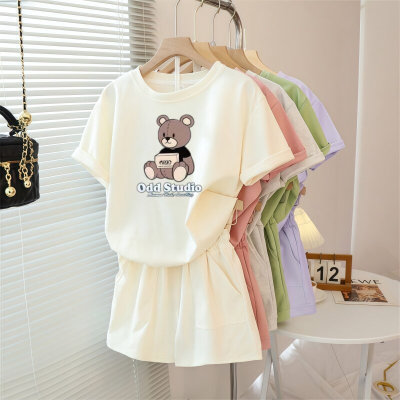 女童夏季套装2026新款儿童可爱猫咪印花中大童短袖短裤休闲两件套