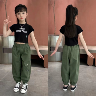 女童套装夏季薄款中大童洋气短袖工装裤两件套儿童网红t恤裤子6