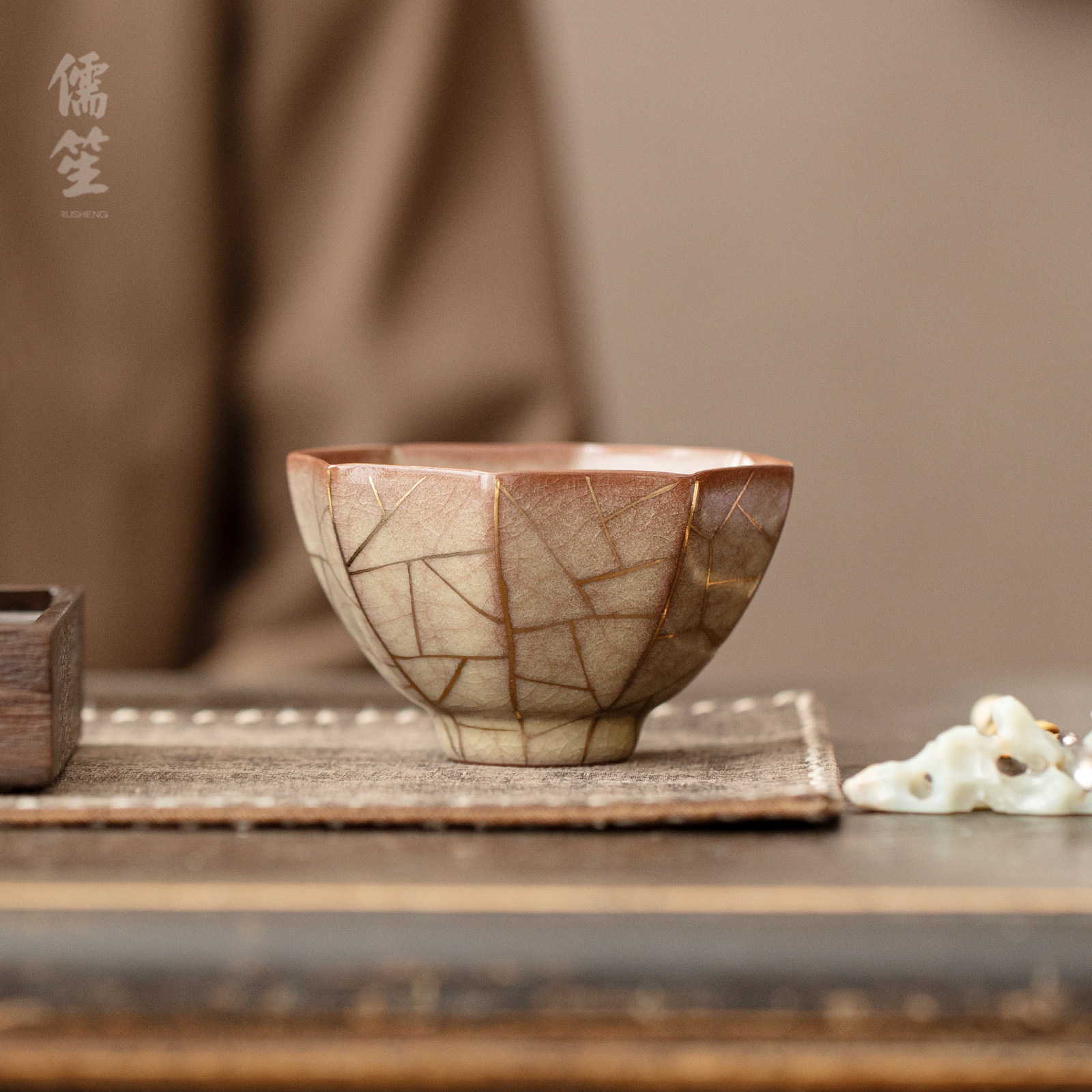 描金哥窑茶杯陶瓷品茗杯功夫茶具个人专用主人杯冰裂纹开片茶盏