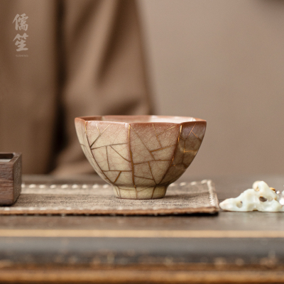 描金哥窑茶杯陶瓷品茗杯功夫茶具个人专用主人杯叶金塔大师