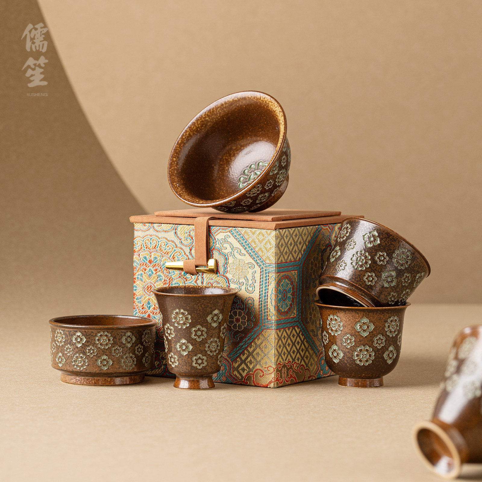 非遗宝相花手工品茗杯大容量主人茶杯陶瓷茶具高档生日礼物送女生
