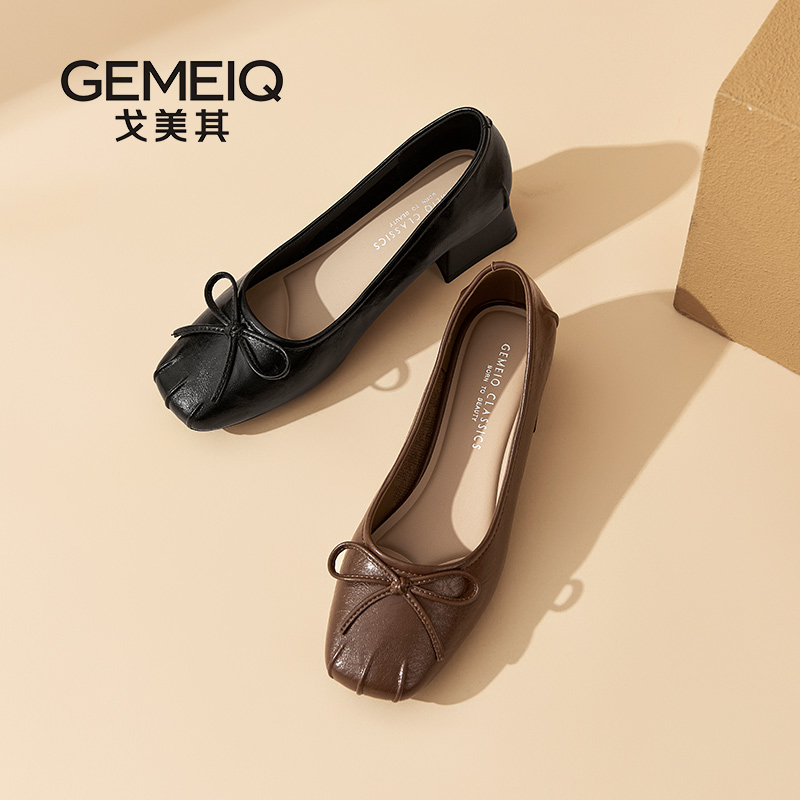 戈美其2025新款方头蝴蝶结单鞋