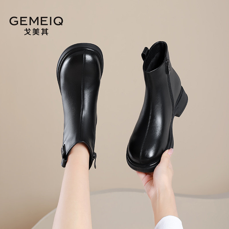 戈美其2025冬季新款厚底靴子短靴女时装百搭单靴黑色增高切尔西靴,女鞋,时装靴,淘宝优惠券,粉丝福利购,淘宝优惠卷
