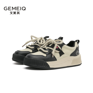 真皮百搭饼干鞋 戈美其新款 运动鞋 休闲板鞋 秋季 女厚底增高女鞋