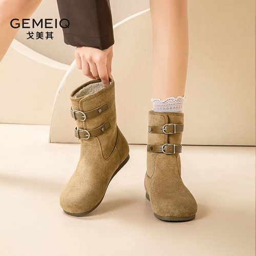 戈美其平底一脚蹬雪地靴