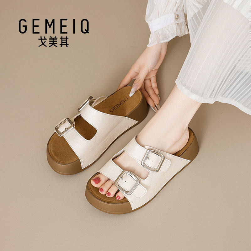 戈美其底勃肯双扣露趾女凉拖图片