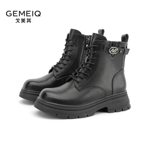 戈美其2025秋冬新款女厚底配裙子中筒机车短靴爆款英伦风马丁靴子