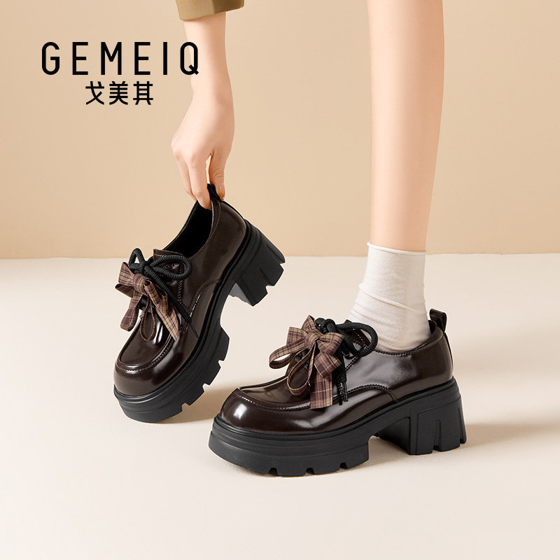 戈美其厚底漆皮蝴蝶结乐福鞋