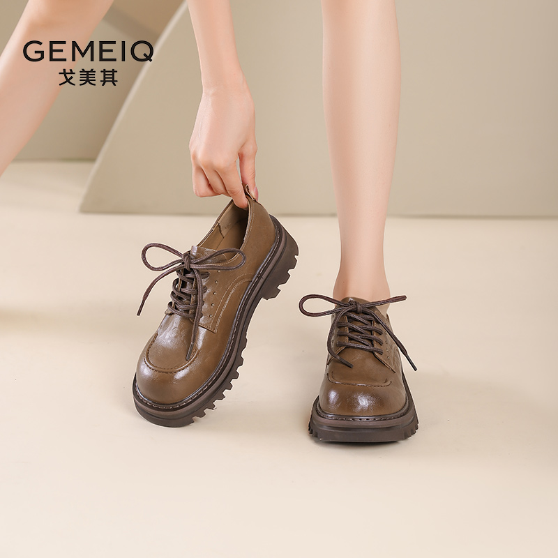 戈美其粗跟英伦风小皮鞋乐福鞋