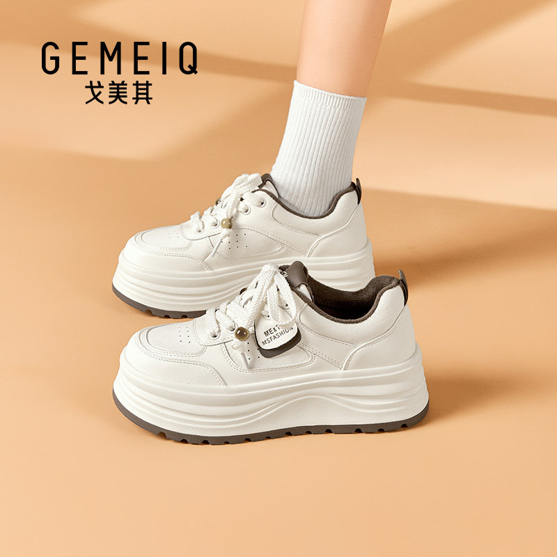 戈美其厚底小白鞋女系带爆款休闲板鞋增高百搭女鞋加绒保暖运动鞋