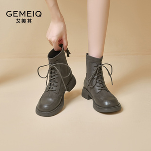 冬通勤厚底马丁靴女单靴英伦风复古爆款 戈美其2024新款 显瘦短靴子