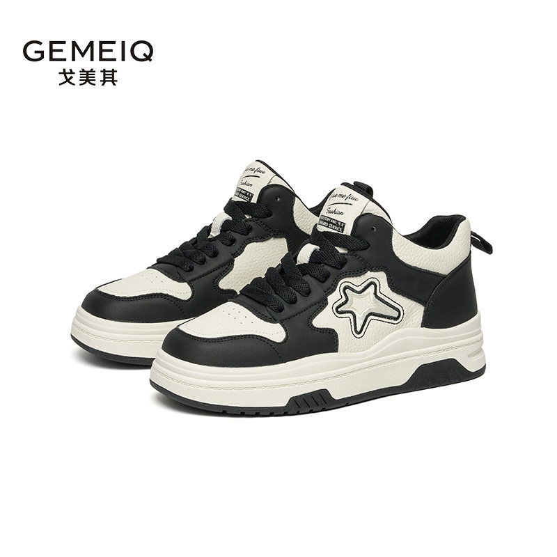 戈美其秋季新款真皮拼色休闲运动鞋女交叉绑带厚底百搭小白鞋,女鞋,时尚休闲鞋,淘宝优惠券,粉丝福利购,淘宝优惠卷