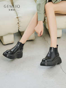 英伦风小裸靴休闲女鞋 戈美其真皮厚底切尔西靴女短靴2025新款 冬季