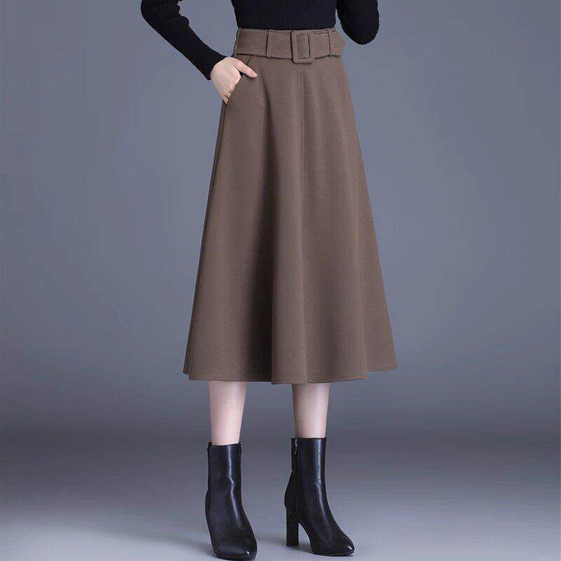 小个子妈妈半身裙女新款2025春秋韩版中长款咖色大码A字裙西装裙