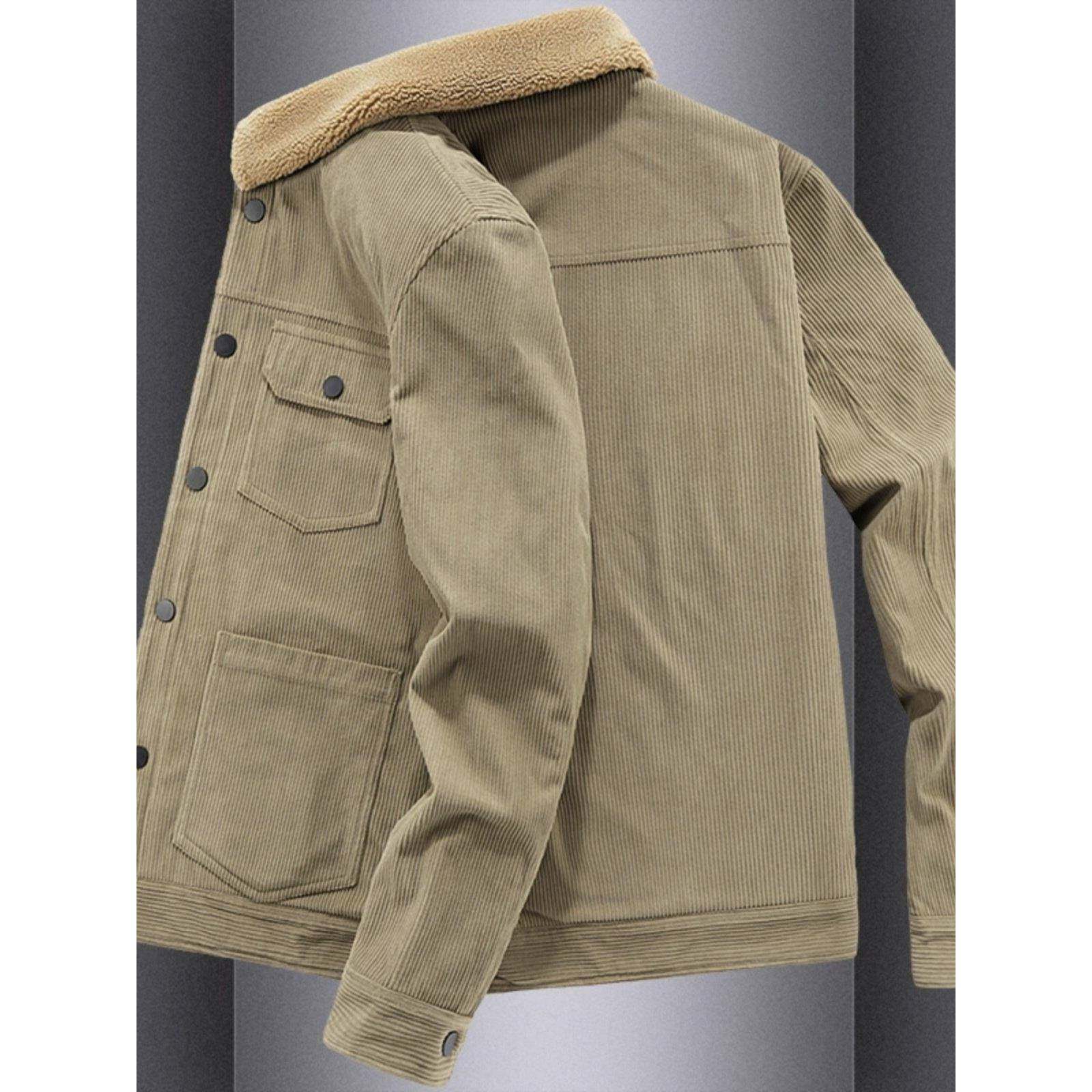 羊羔绒外套男秋冬季新款高端宽松工装棉服加绒加厚保暖灯芯绒夹克