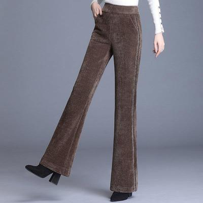 春秋裤子女2025新款灯芯绒加厚高腰直筒长裤雪尼尔加绒垂感喇叭裤