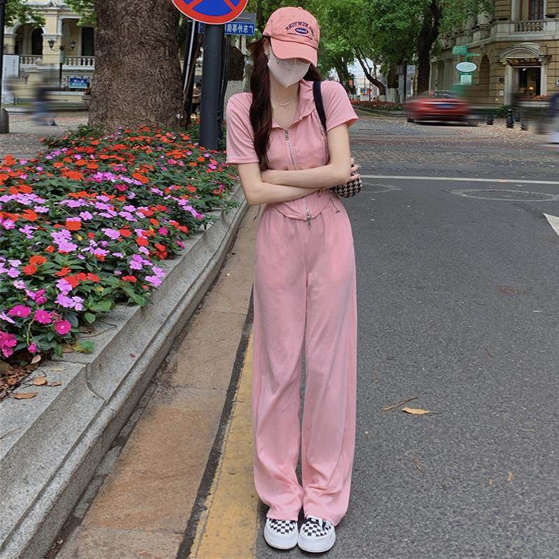 欧洲站休闲运动套装女夏季薄款2025年新款时尚洋气小个子两件套潮