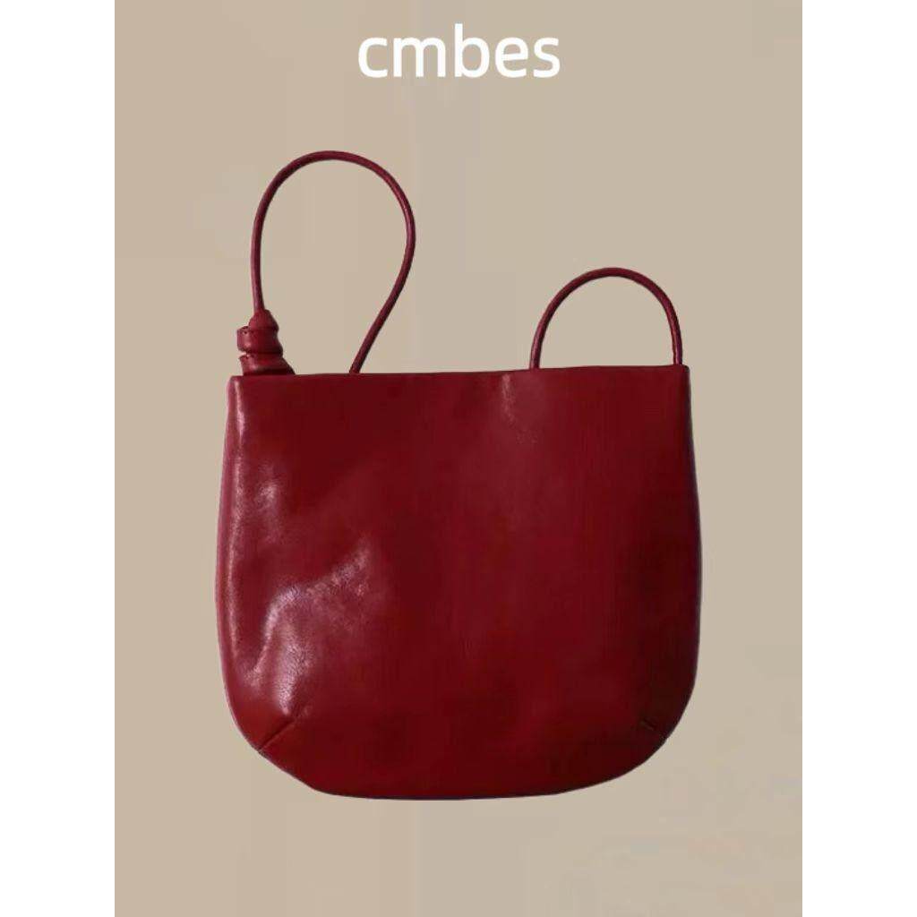 2025新款休闲包包女覆古软皮红色轻便水桶百搭墩墩包单肩斜挎包
