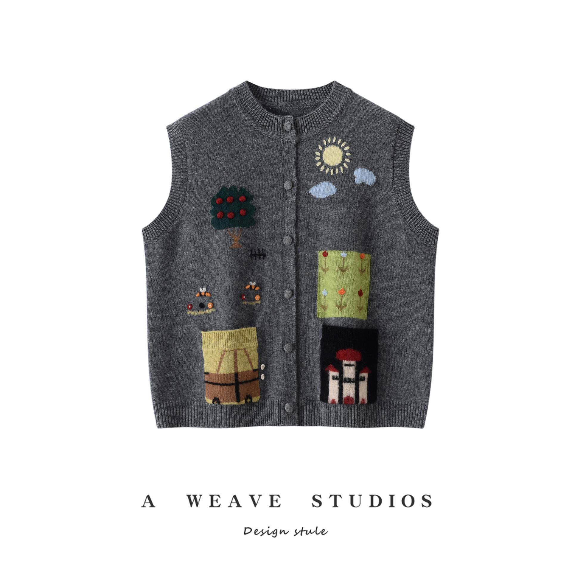 手工立体钩花！山羊绒衫女毛衣宽松针织马甲少女外搭叠穿背心坎肩