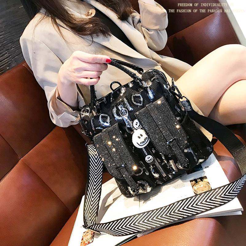 香港潮牌代购双肩包女包韩版时尚烫钻手提包三用单肩包斜跨多用包